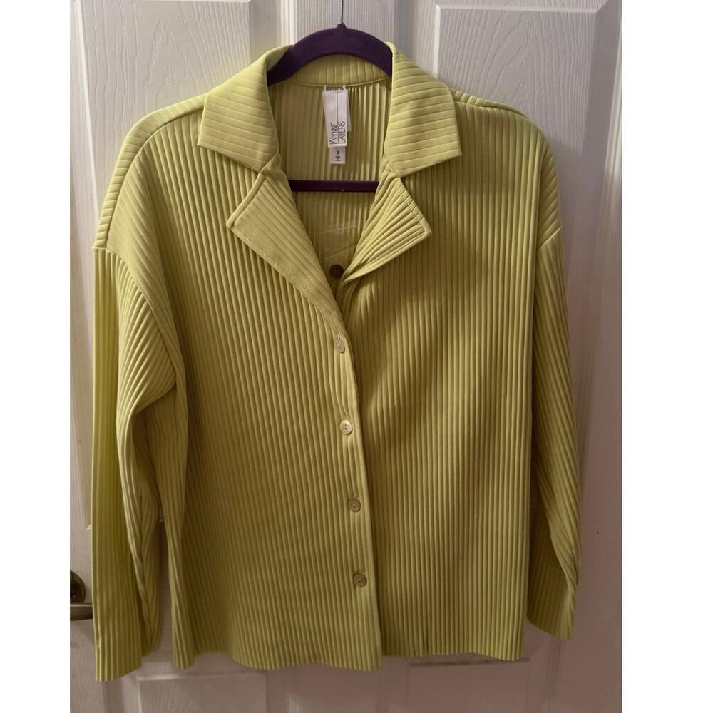 WynneLayers Pleated Button Front Shirt Lime Green Chartreuse Small NWT see desc
